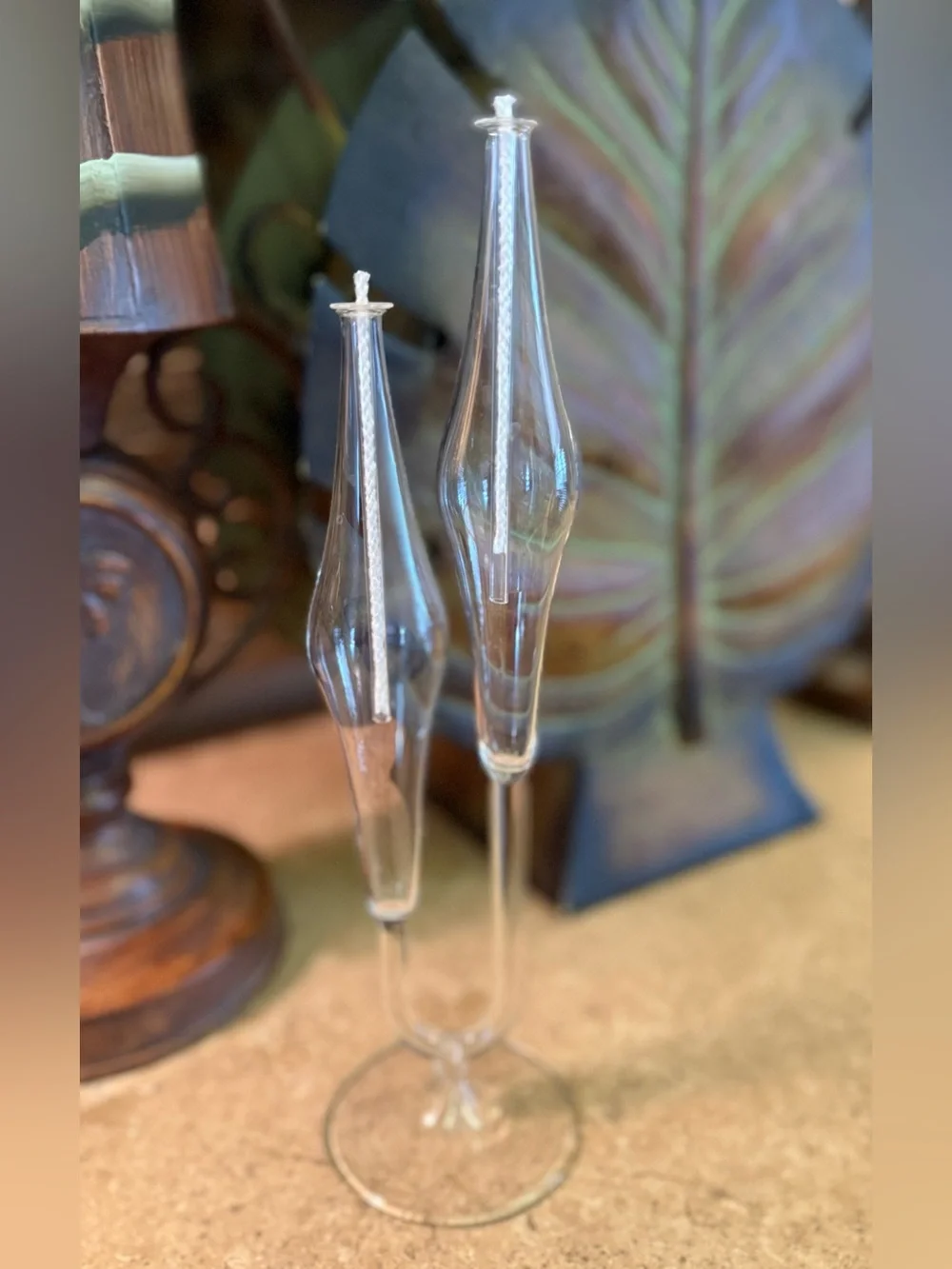 Vintage Firelight Glass Double Oil Candle 11
